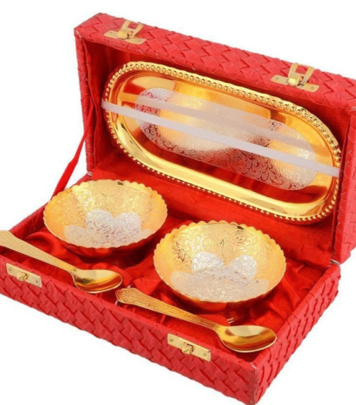Golden Plate, 2 Bowl & 2 Spoon Royal Gift Set 🎁 (M 2)