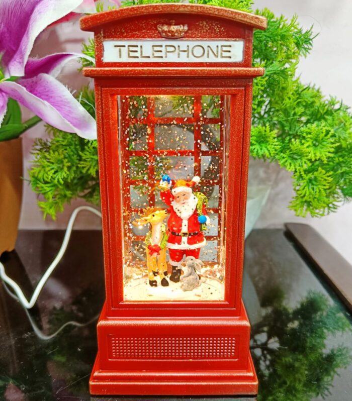 Christmas Lighted Glittering Water Lantern for Centerpiece Decor Ornament Telephone Booth Santa Claus (Size: 20*9cm) 🎅