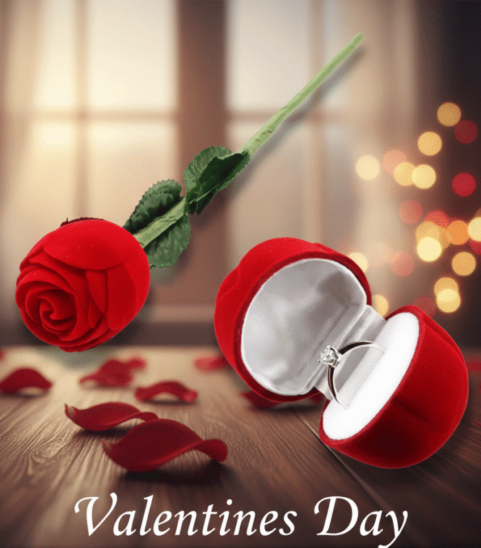 Ring Red Rose Flower With RING Love Gift Box