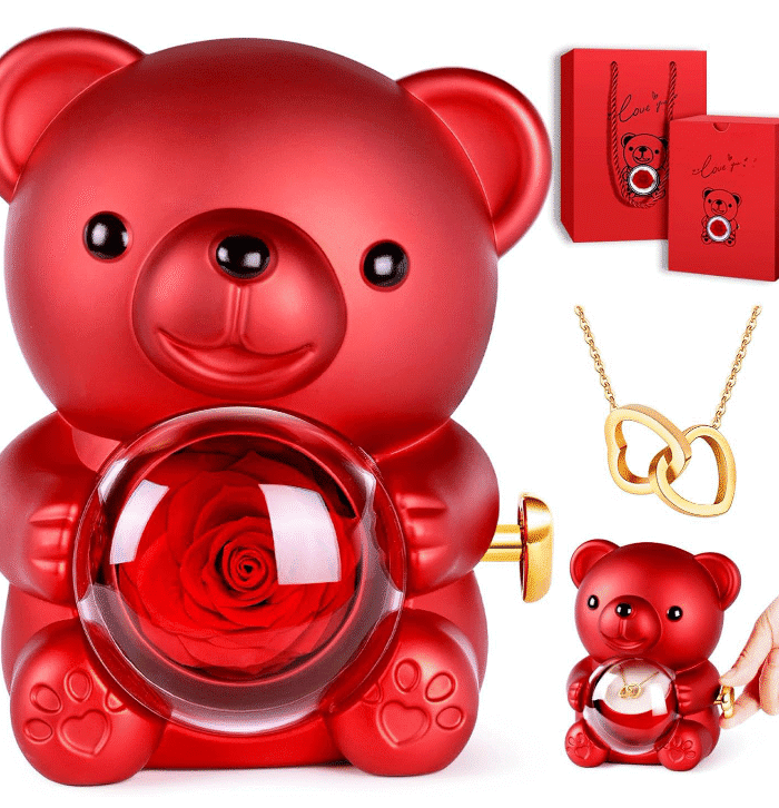 Cute Teddy Bear With Rose & Surprise Gift Space (G-44) 🧸